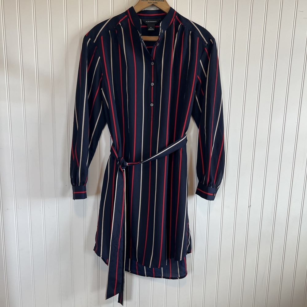 CLUB MONACO Sheer Shirt Dress Women's Size  0 Button Up Long Sleeve Waist Tie